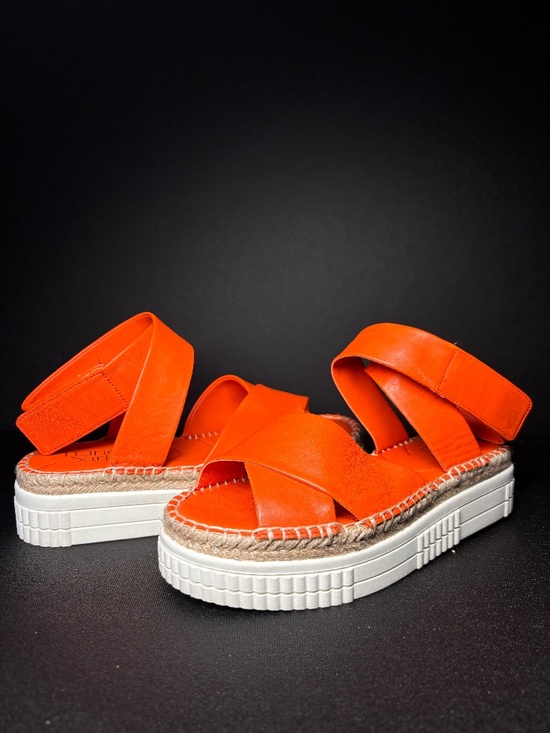 Franco Sarto Shoes - Franco Sarto Neon Orange Leather Platform Espadrille Sandals Size 6